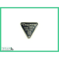 PATENT PLATE BADGE, TRIUMPH, PRE UNIT, 3T 350 TWIN, GENUINE NOS, 70-1891