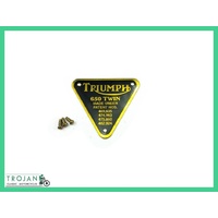 PATENT PLATE BADGE, TRIUMPH, 650 TWIN, GENUINE NOS, 70-2909