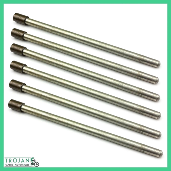 ENGINE PUSHRODS (SET OF 6) TRIUMPH, BSA, T150, A75, EARLY TRIPLES, GENUINE, 70-6506, E6506