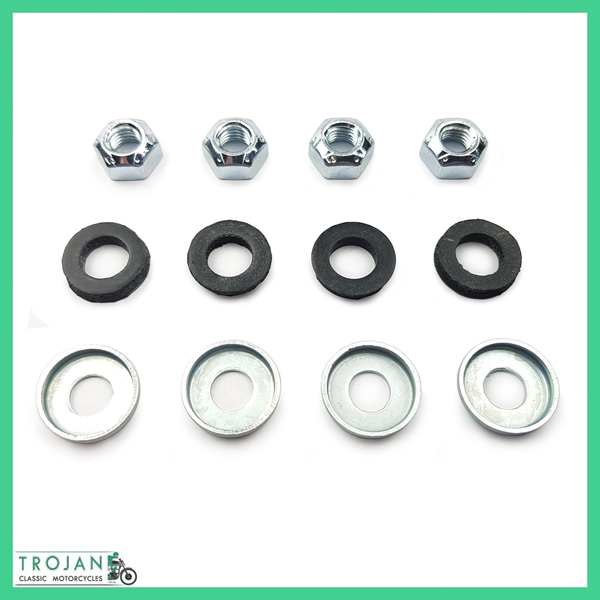 INLET MANIFOLD CARB INSULATOR WASHER NUT SET, TRIUMPH, 70-9554, 70-9555, 14-1301