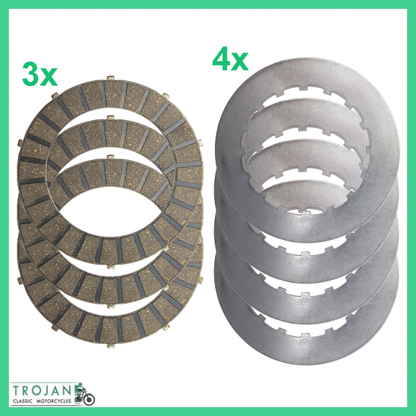 CLUTCH PLATE SET, 3 x FIBRE, 4 x STEEL, TRIUMPH, 350cc 3T, 57-1362, 57-1363