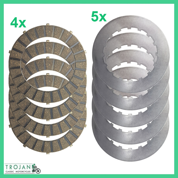 CLUTCH PLATE SET, 4 x FIBRE, 5 x STEEL, TRIUMPH, Pre Unit 500cc, 57-1362, 57-1363